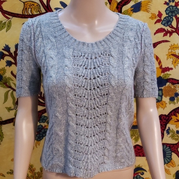 Sparkle & Fade Sweaters - Sparkle & Fade short sleeve metallic sweater small